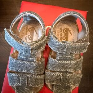 See Kai Run Toddler Denim-Textured Grey Strappy Sandals